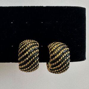 Black and Gold Tone Vintage Clip Earrings